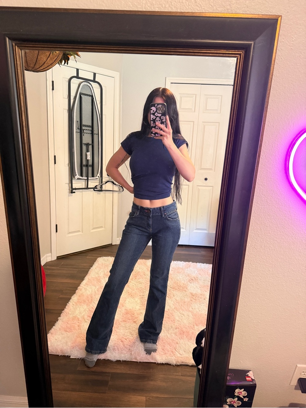Wrangler Women's Straight Leg Jeans Medium Wash Pink Stitch Western Sz 2  26x30